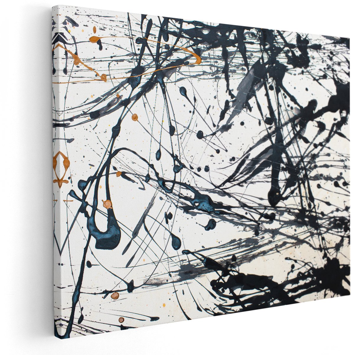 Artaza Canvas Schilderij Abstracte Kunst van Zwarte Verf - 150x120 cm - Groot - Wanddecoratie Woonkamer - Schilderijen - Muurdecoratie