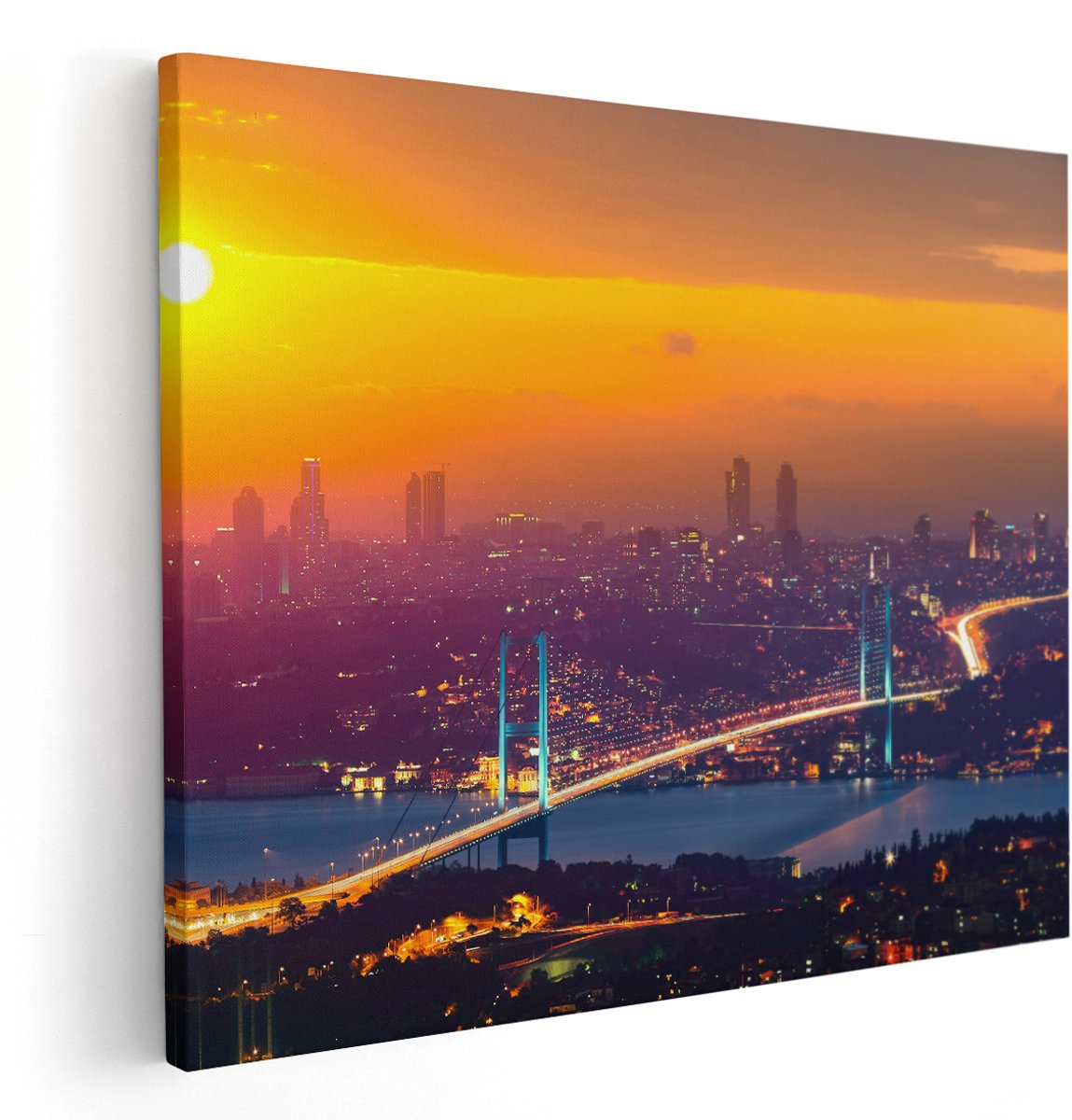 Artaza Canvas Schilderij Bosporusbrug In Istanbul Bij Zonsondergang - 150x120 cm - Groot - Wanddecoratie Woonkamer - Schilderijen - Muurdecoratie