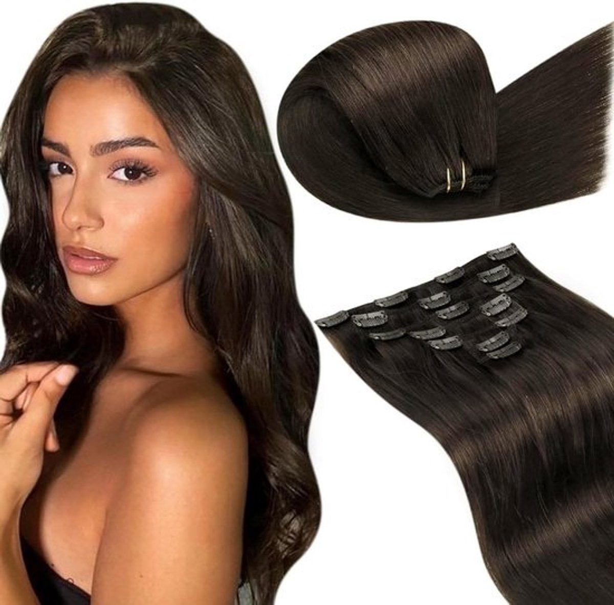Clip-in Haarverlenging 7 Delen 120g 40cm Donkerbruin Echt Haar
