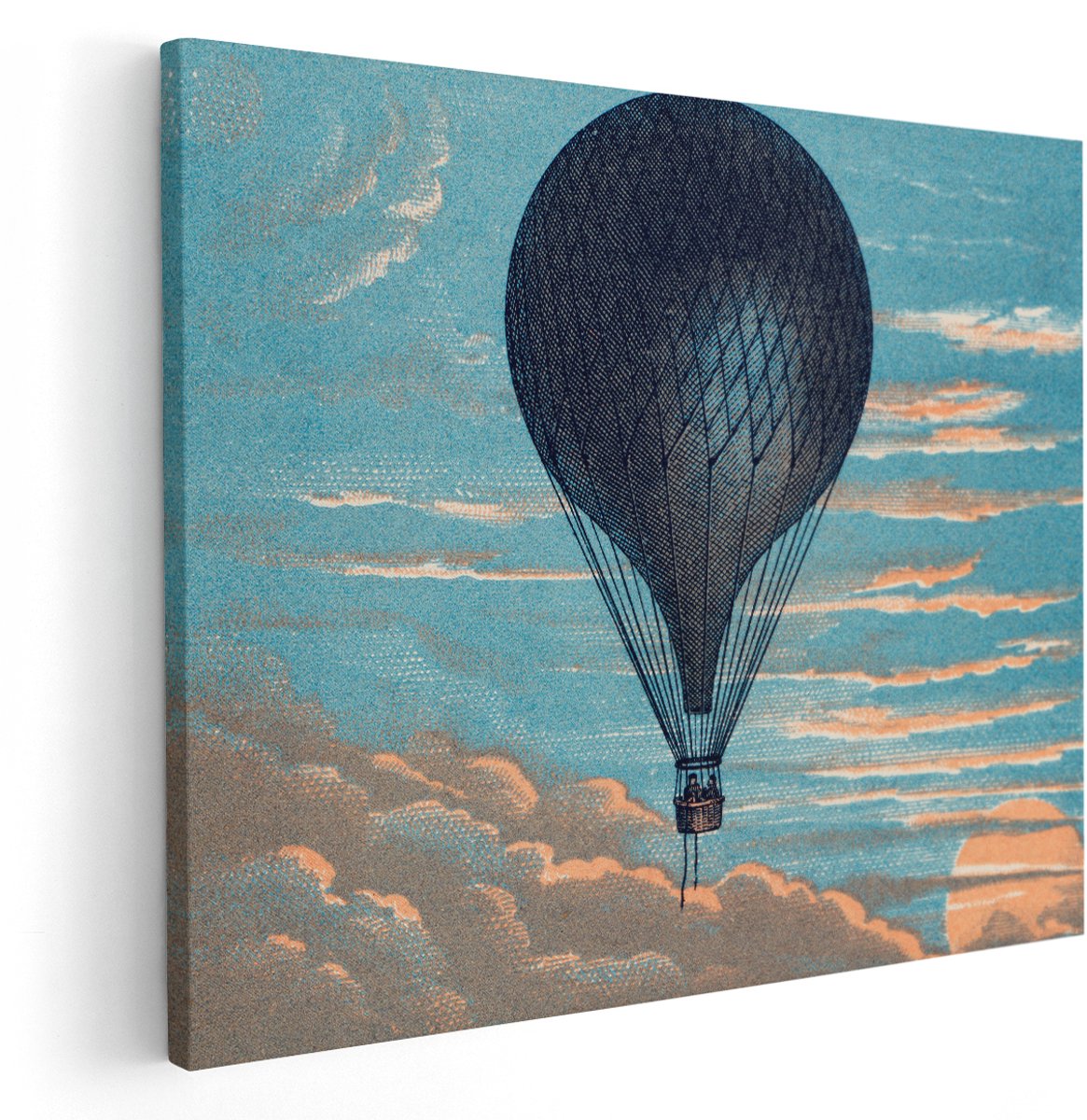 Artaza Canvas Schilderij Heteluchtballon - 150x120 cm - Groot - Wanddecoratie Vintage - Muurdecoratie Zonsondergang - Decoratie Retro Lucht