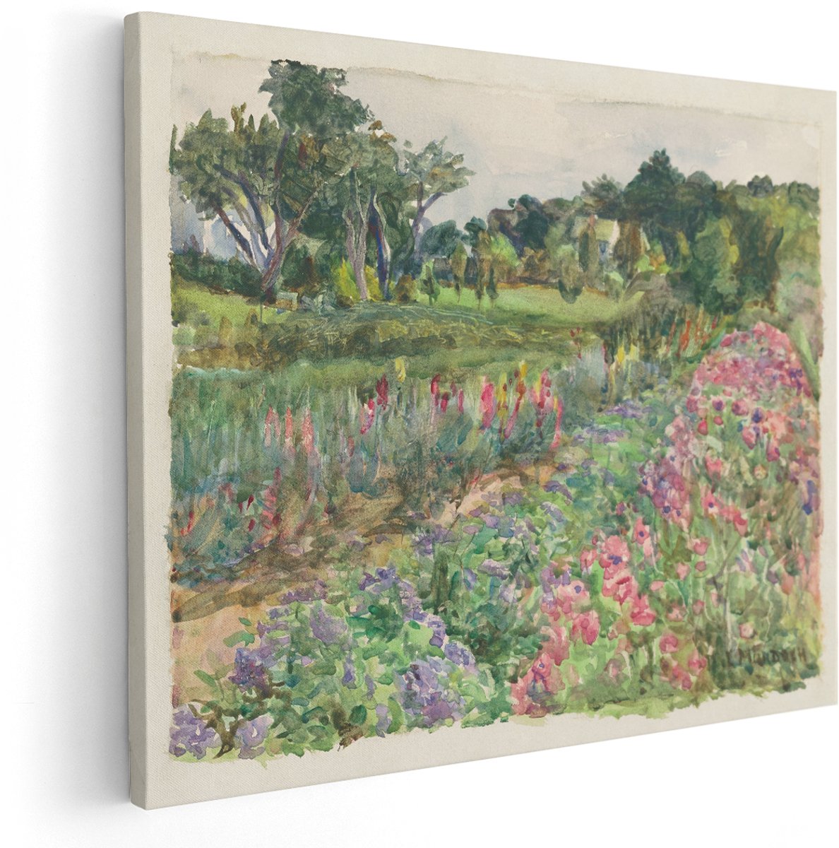 Artaza Canvas Schilderij Bloementuin - 150x120 cm - Groot - Wanddecoratie Bloemen - Muurdecoratie Landschap - Decoratie Impressionisme Woonkamer