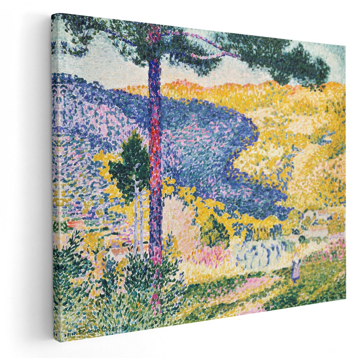 Artaza Canvas Schilderij Landschap - 150x120 cm - Groot - Wanddecoratie Natuur - Muurdecoratie Pointillisme - Decoratie Dennenboom - Schilderijen Op Canvas