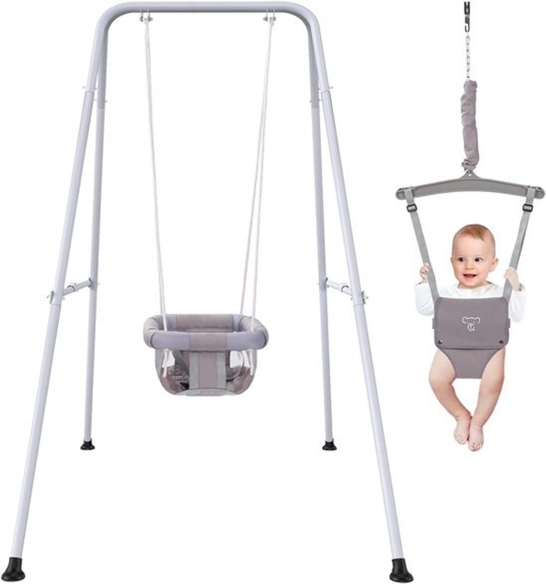 Baby Sweater Swing - Binnen Buiten - Kind Spelen - 2-in-1 Functie - 170 x 155 x 94 cm - Grijs