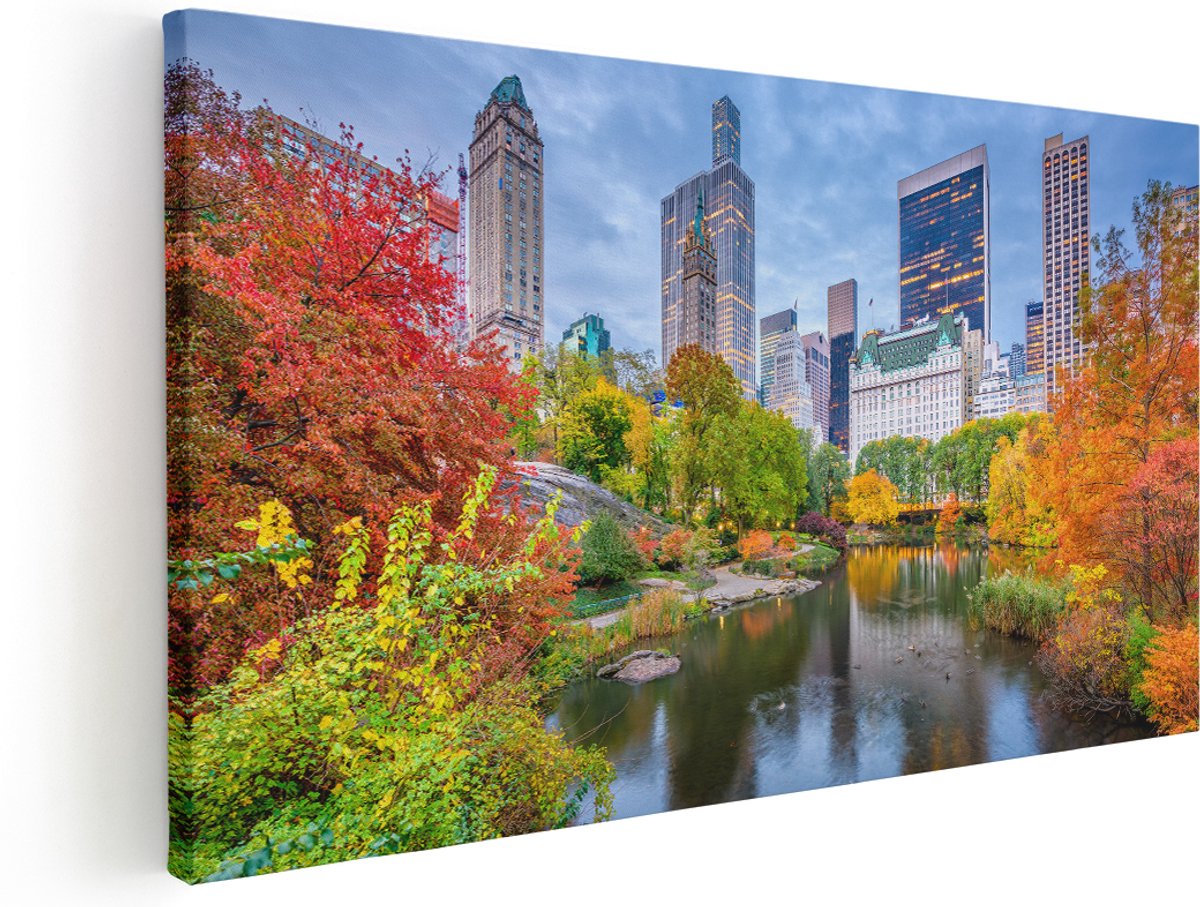 Artaza Canvas Schilderij Kleurrijke Central Park Tijdens De Herfst - 160x80 cm - Groot - Wanddecoratie Woonkamer - Schilderijen - Muurdecoratie