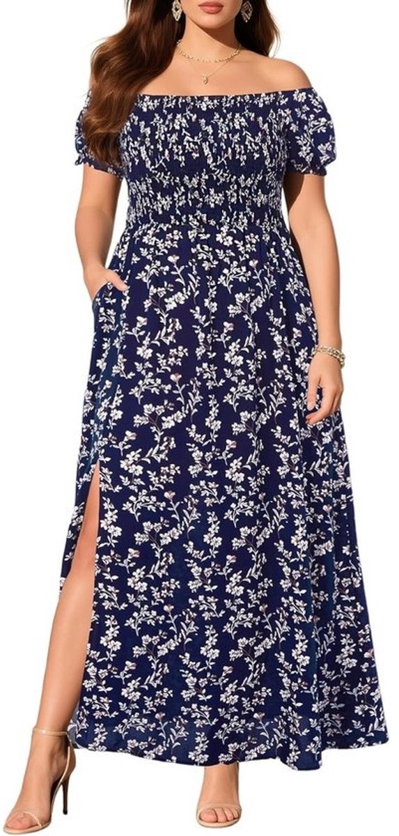 Bohemian Maxi Jurk met Bloemenprint voor Dames - Grote Maten Off-Shoulder Zomerjurk