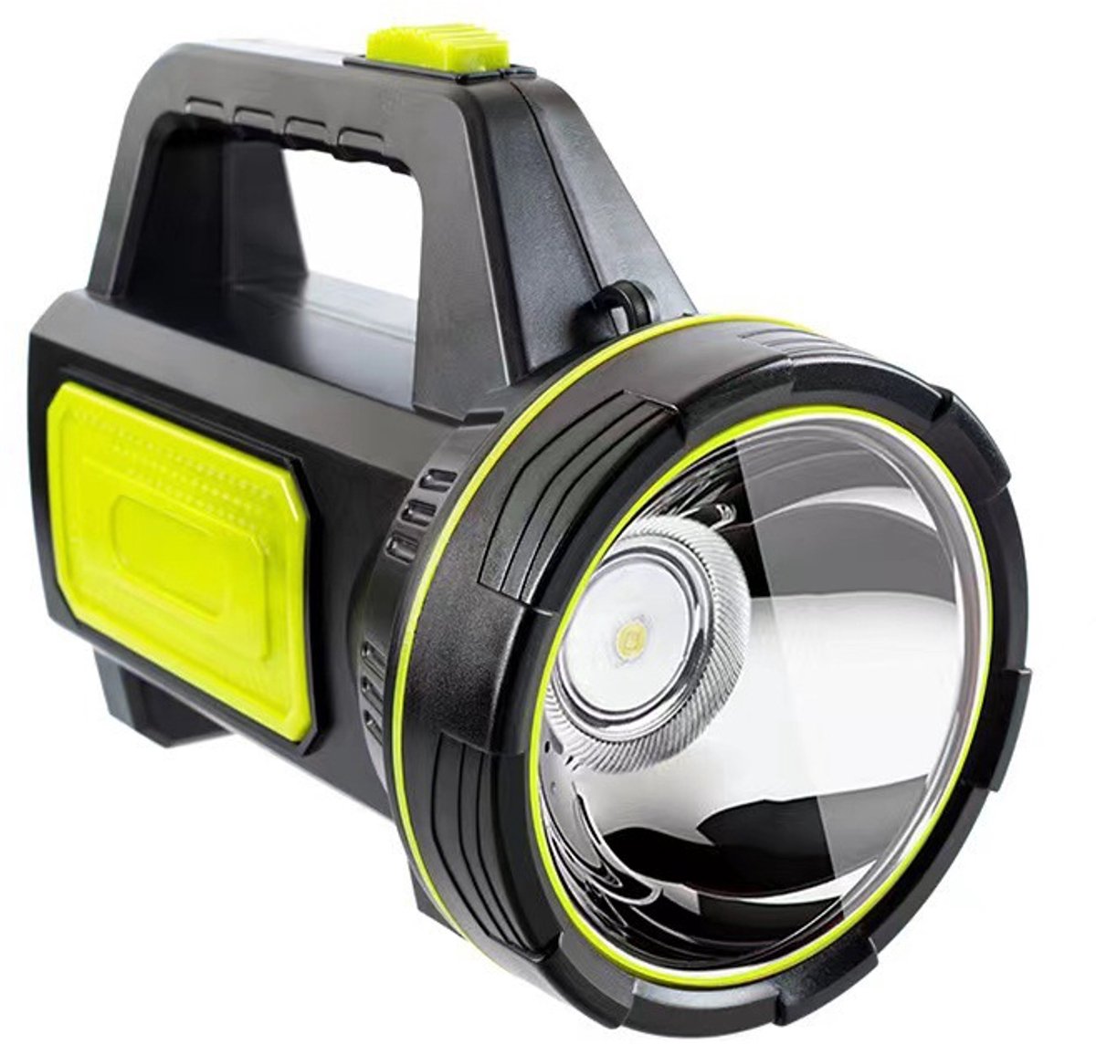 Krachtige, USB-oplaadbare ledzaklamp met een helderheid van 800 lumen, een 5000 mAh-batterij, zijlicht en een waterdicht ontwerp. Geschikt voor noodgevallen, jagen, wandelen en kamperen (met zijlicht).