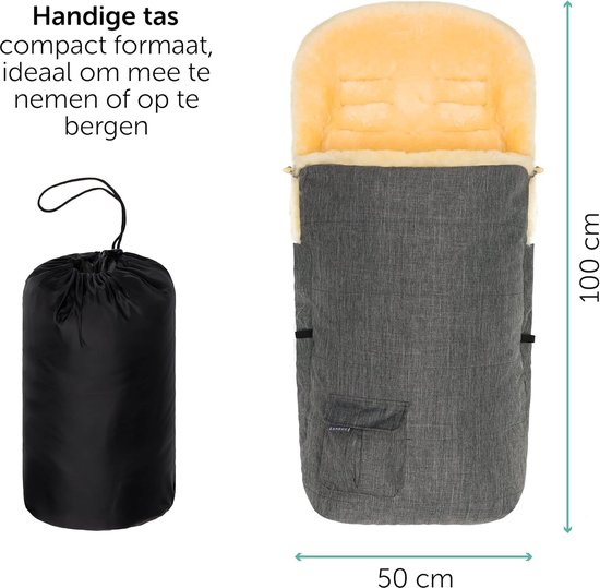 Lamsvel Voetenzak - Baby warmer - Wandelen met kinderwagen - Ademend en vochtregulerend - 100 x 50 cm - Grijs — afbeelding 4