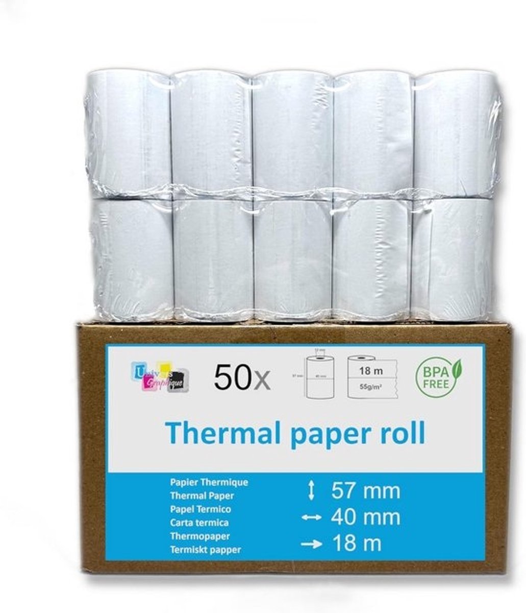 50 Rollen Thermisch Papier voor Kaartterminal - 57x40x12mm BPA-Vrij Kassabonnen