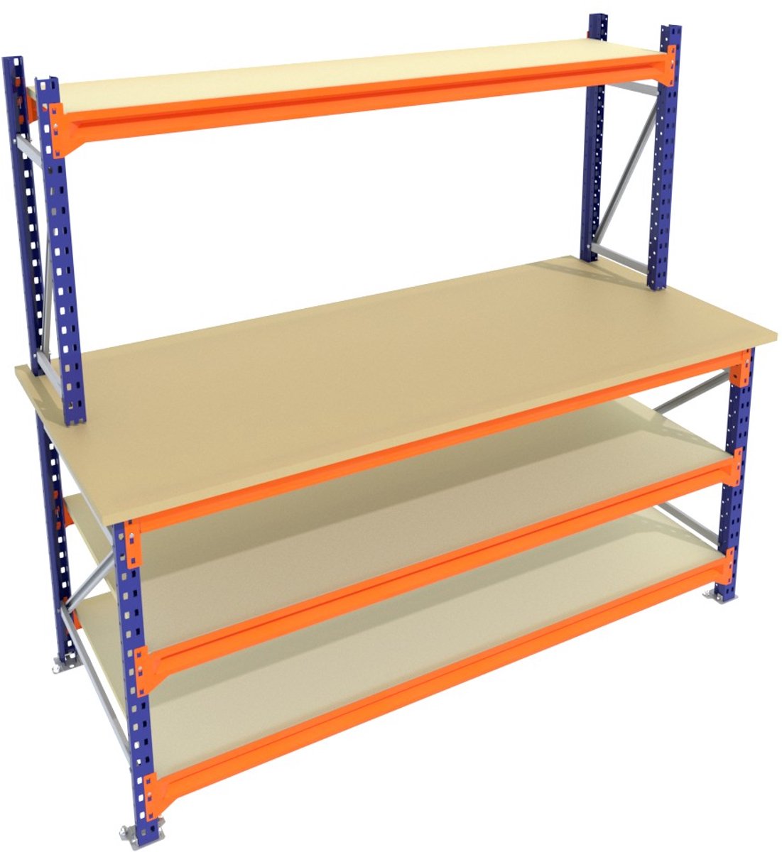 Werkbank of Inpaktafel vast Blauw 200centimeterx85centimeter - 3 niveaus (1 opbouw, multiplex)