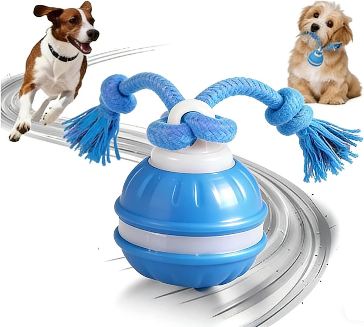 Interactief hondenspeelgoed - Interactieve bal voor honden - Hondenspeelgoed - met touw en vogelzang - USB-oplaadbaar - speelgoedbal voor honden, voor kleine, middelgrote en grote honden - blauw