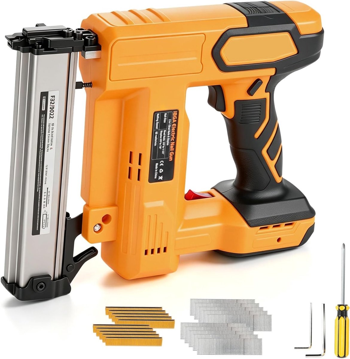 Draadloze 18GA Brad Nailer en Stapler voor Thuisverbetering, Houtbewerking en Meubelstoffering met 1000 Spijkers en 1000 Nietjes
