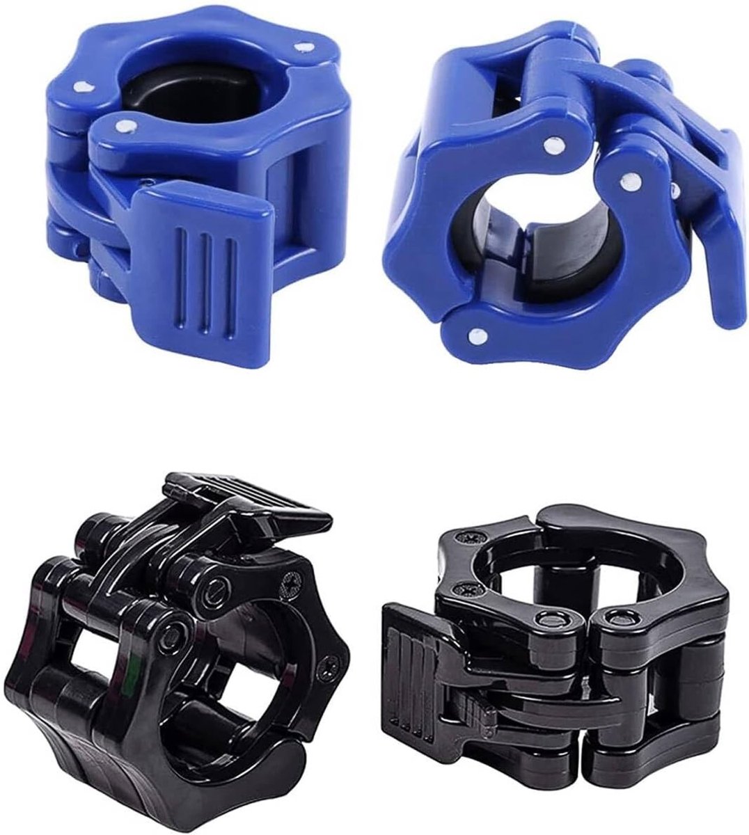 4 Stuks Barbell Klemmen 25mm voor Gewichtheffen, Fitness en Bodybuilding - Stabiele en Duurzame Bevestiging (Blauw + Zwart)