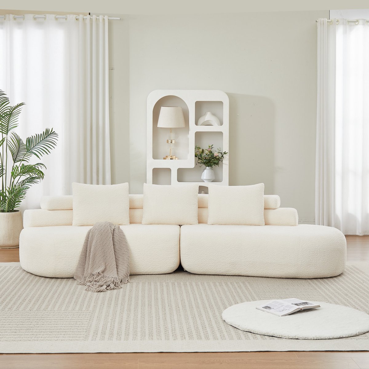 MODENUIT Bank - 3-Zits - Modulaire 2-Delige Set Met 3 Kussens - Woonkamer - Chenille - Beige