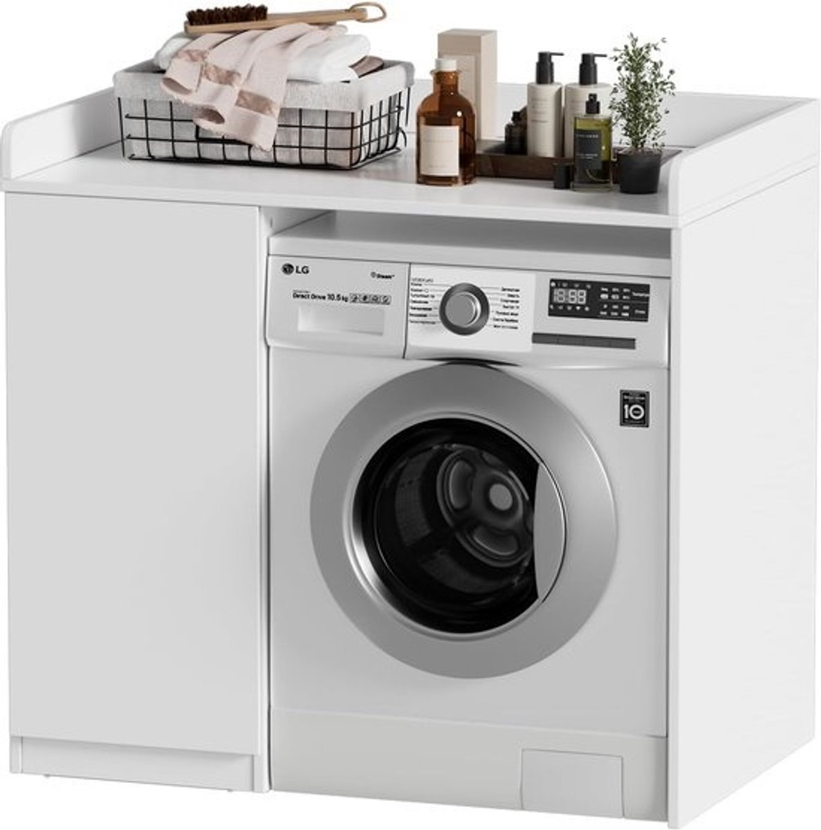 Wasmachinekast - Drogerkast Omkasting - Ruimte Besparen - Extra Zijkasten - 96 x 66 x 96 cm - Wit