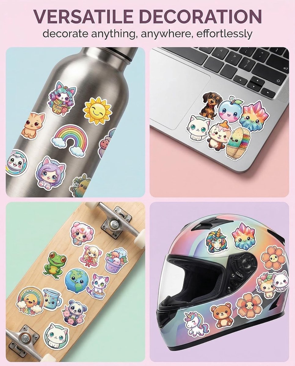 Kawaii Dieren Stickers - 100 Stuks Vinyl Waterdichte Stickers voor Kinderen, Laptop, Skateboard en Flessen