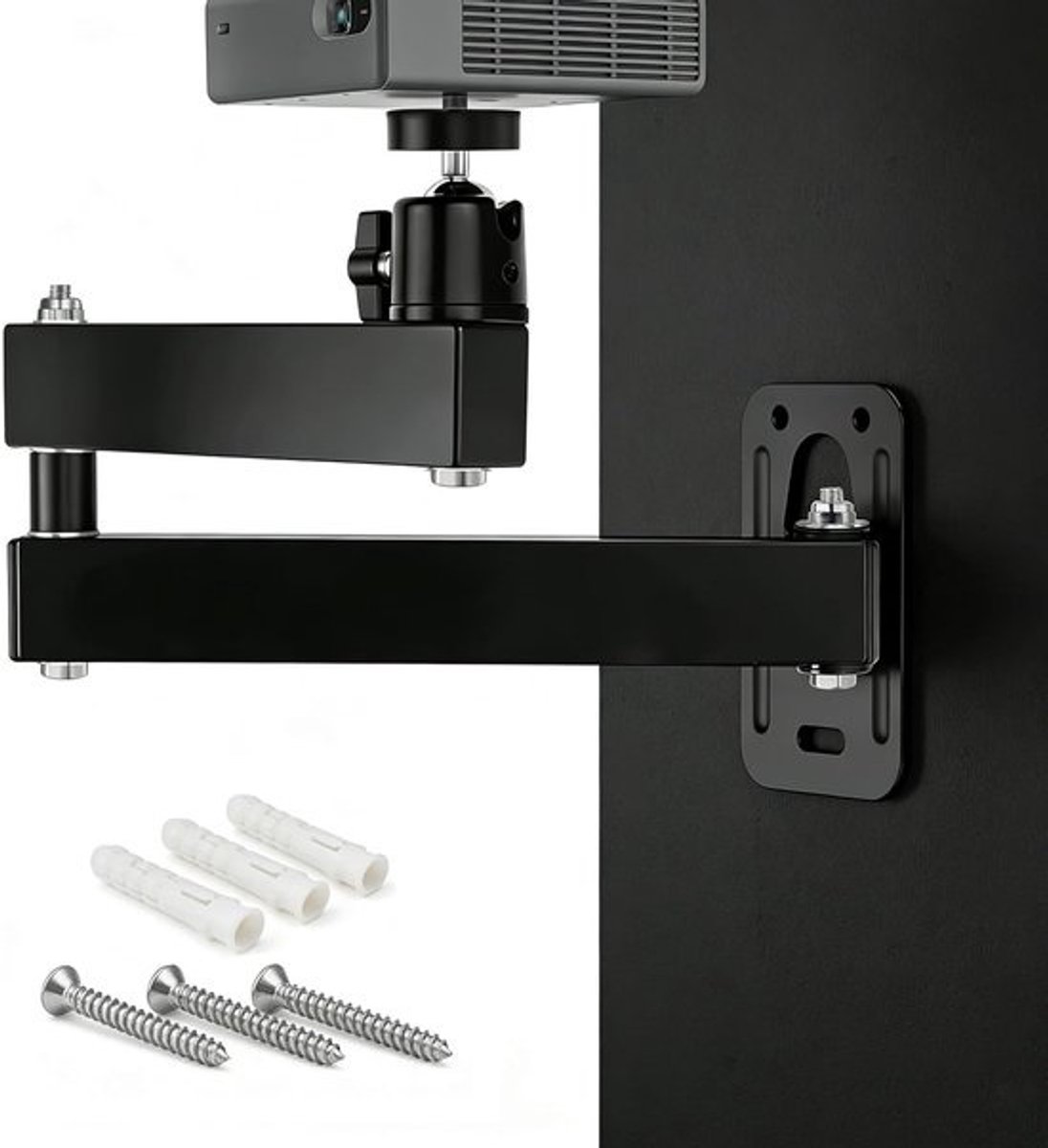 Projector Muurbeugel - Universele Bevestiging - Thuisbioscoop Setup - 360° Draaibaar 90° Kantelbaar - 35cm Arm Lengte