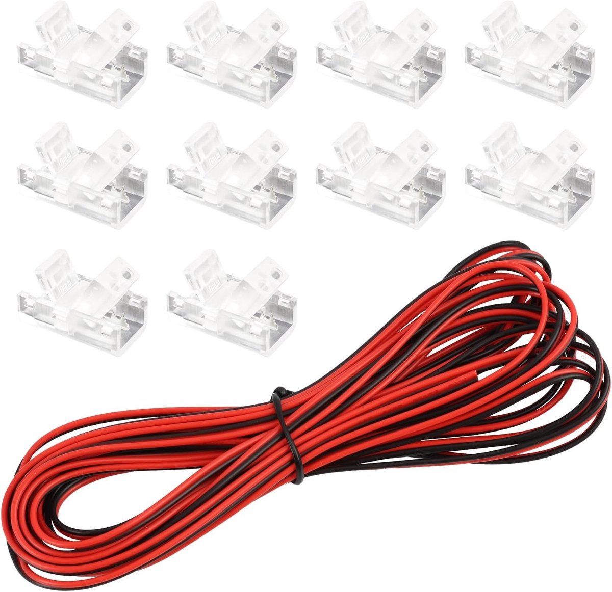 Set van 10 2 Pin 8 mm COB LED Strip Connectoren zonder solderen met 5 m verlengkabel, 22 AWG, eenvoudig aansluitingssysteem voor waterdichte en niet-waterdichte LED-strips, ideaal voor thuisgebruik en verlichting
