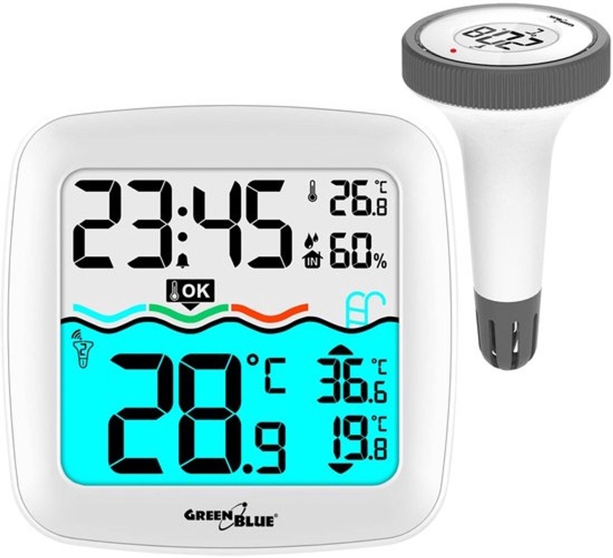 Digitale Zwembadthermometer - Draadloos Weerstation - Water Temperatuur - Drijvende Sonde - Binnen Buiten