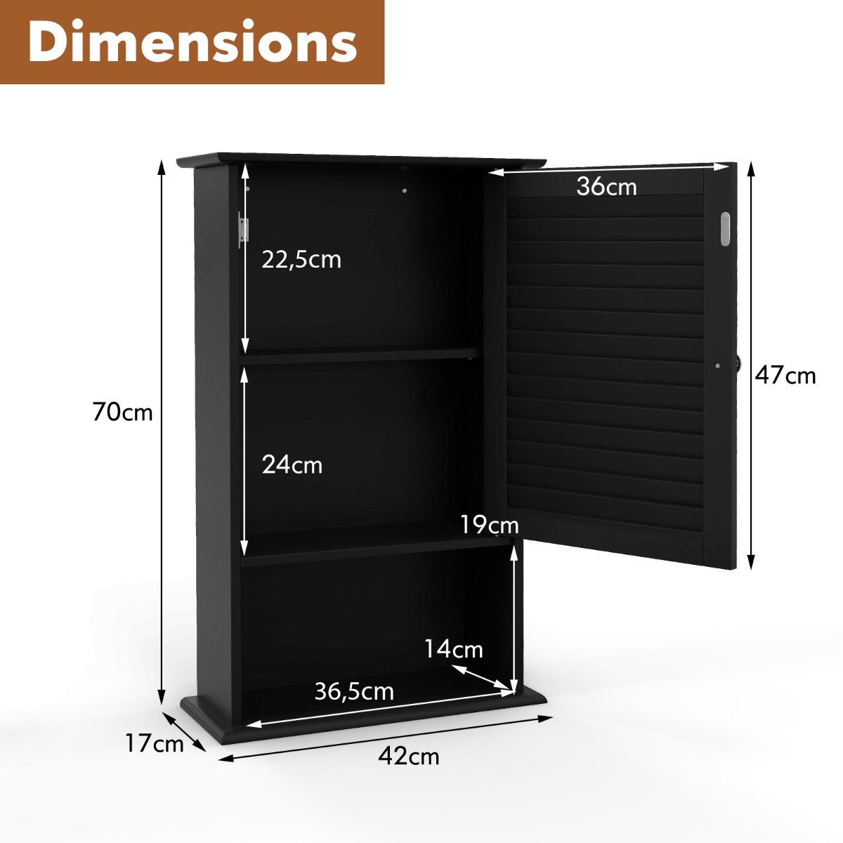 SureDeal® - Hangkast - Badkamerkast Wandkast - Verstelbare Plank Zwart - 42x16,5x70 cm - Donkerbruin