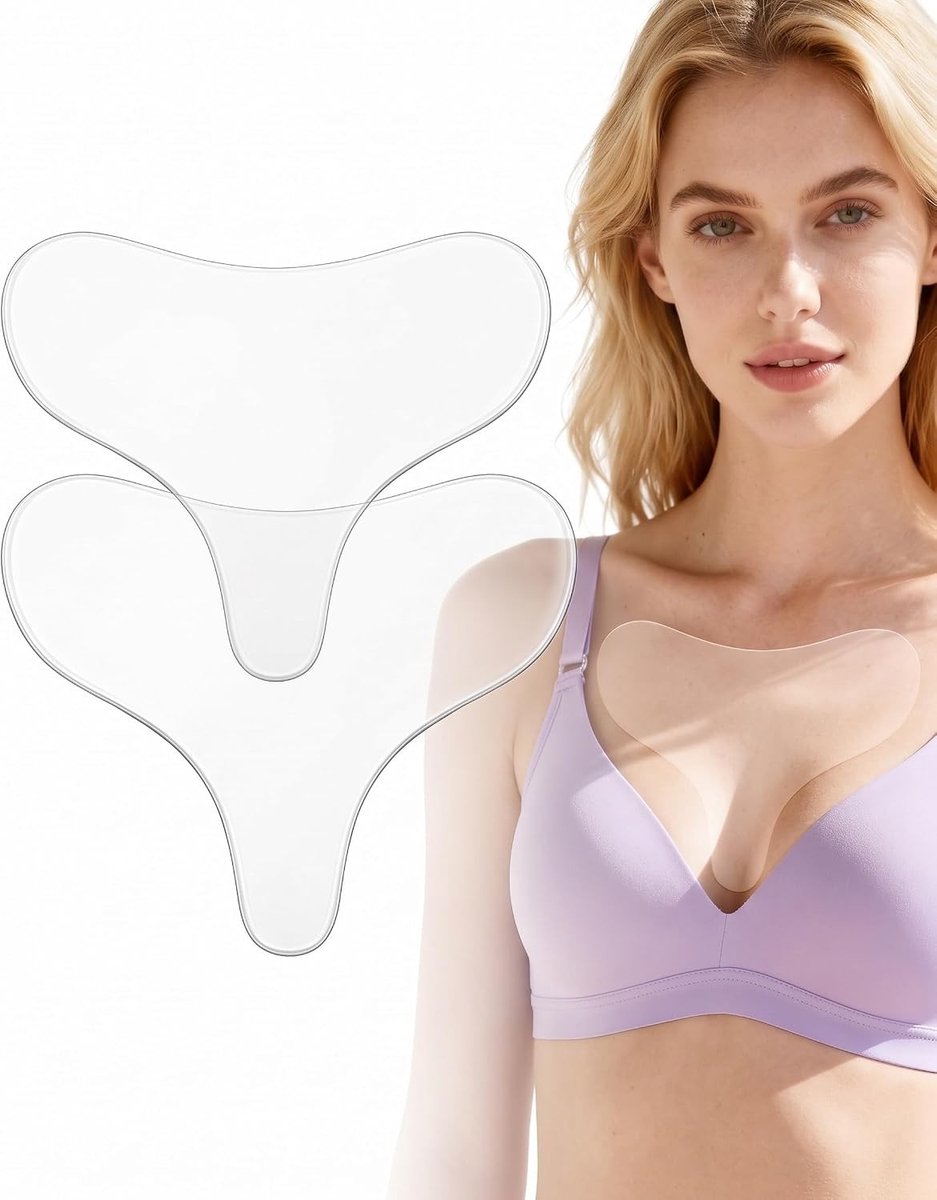 Herbruikbare silicone borstpleisters voor rimpelpreventie, voor decolleté en borstzone, zacht en comfortabel voor nachtelijk gebruik, 2 stuks