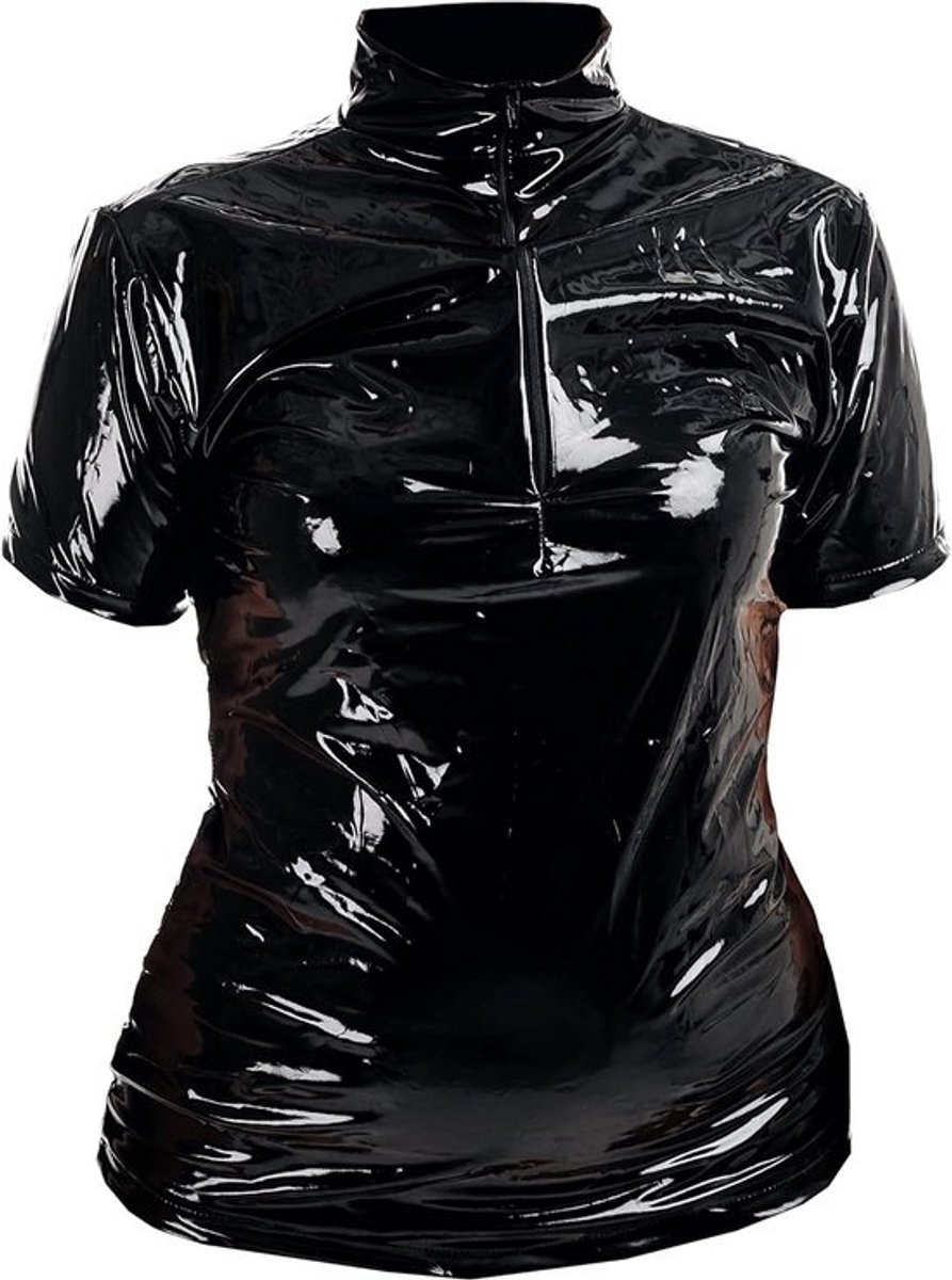 Glanzend Wetlook Shirt met Korte Mouwen - Unisex Sexy Hemd