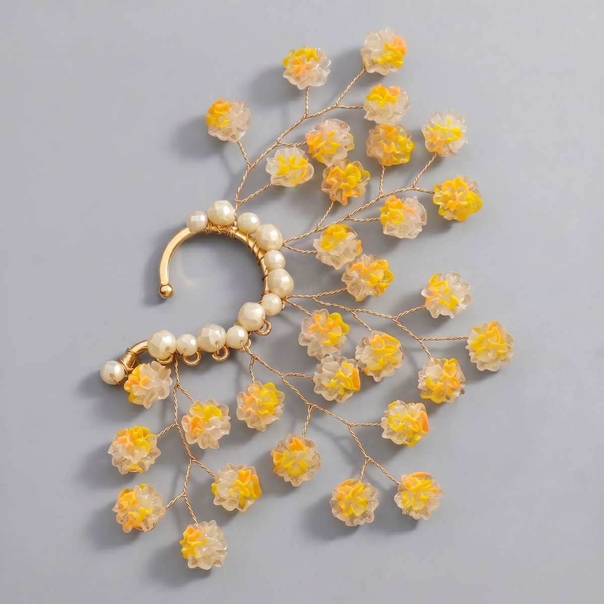Elfen Oor Cuff, Handgemaakte Bloem Blad Oorversiering, Zonder piercing oorhaak voor bruiloft en fotoshoot，Gouden kristallen avondoorbelhaakjes