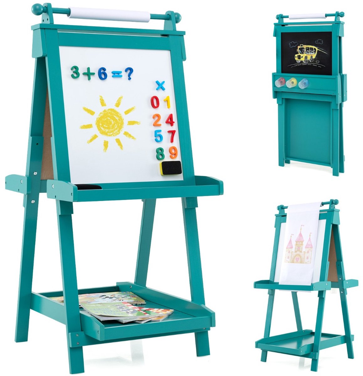 SureDeal® - Boekenkast - Kinderen Hoogteverstelbaar Bord - Whiteboard - Magnetisch Bord Vouwbare - 55x66x106 cm - Groen