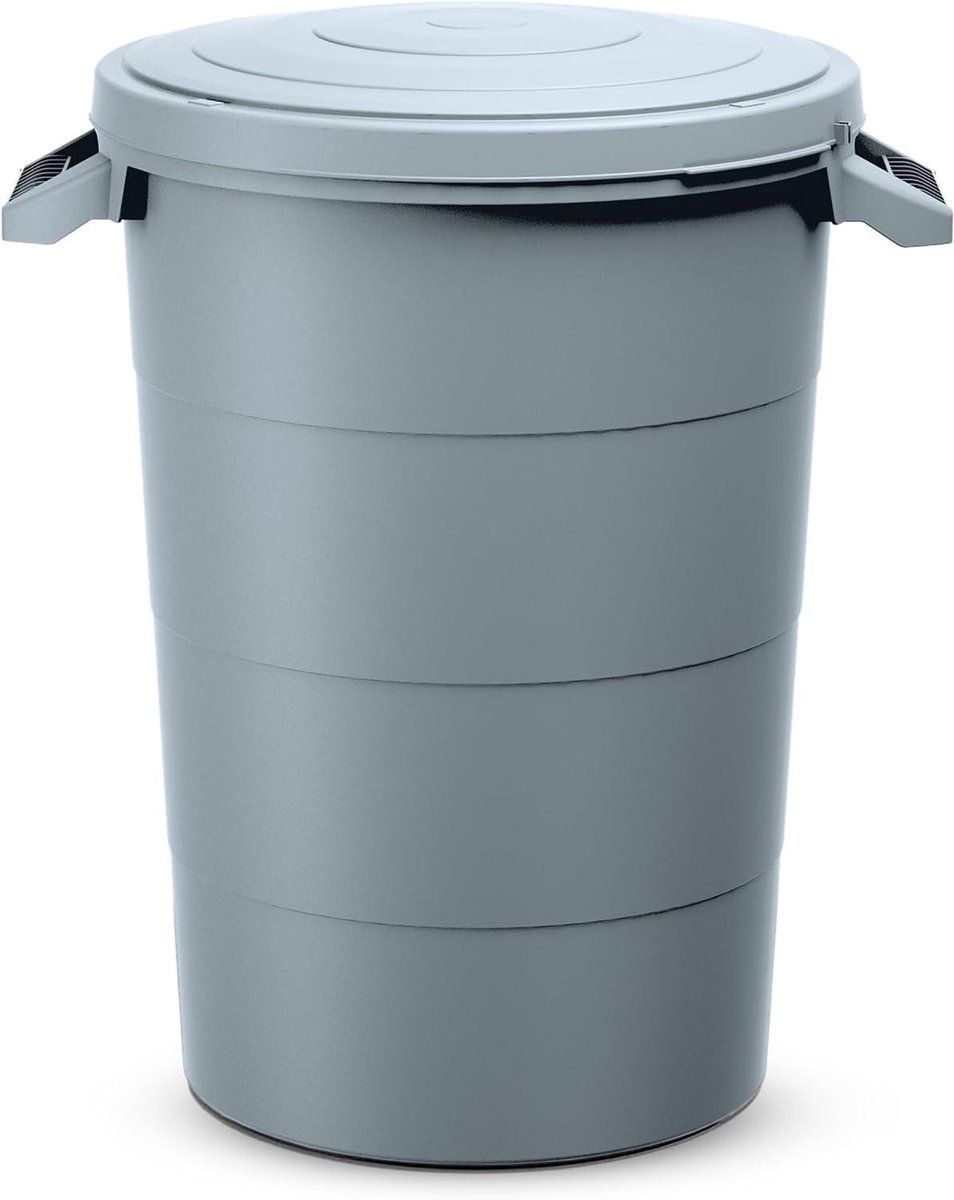 Regenwatertank - Kunststof Ton - Tuinafval Opslag - Met Deksel Handgrepen - 80 Liter - Grijs