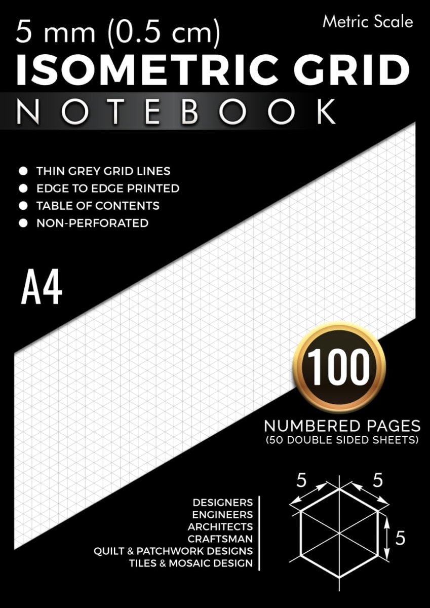 5mm Metric Scale Isometric Graph Paper Notebook A4: Horizontal Equilateral Triangles - ShopVlot