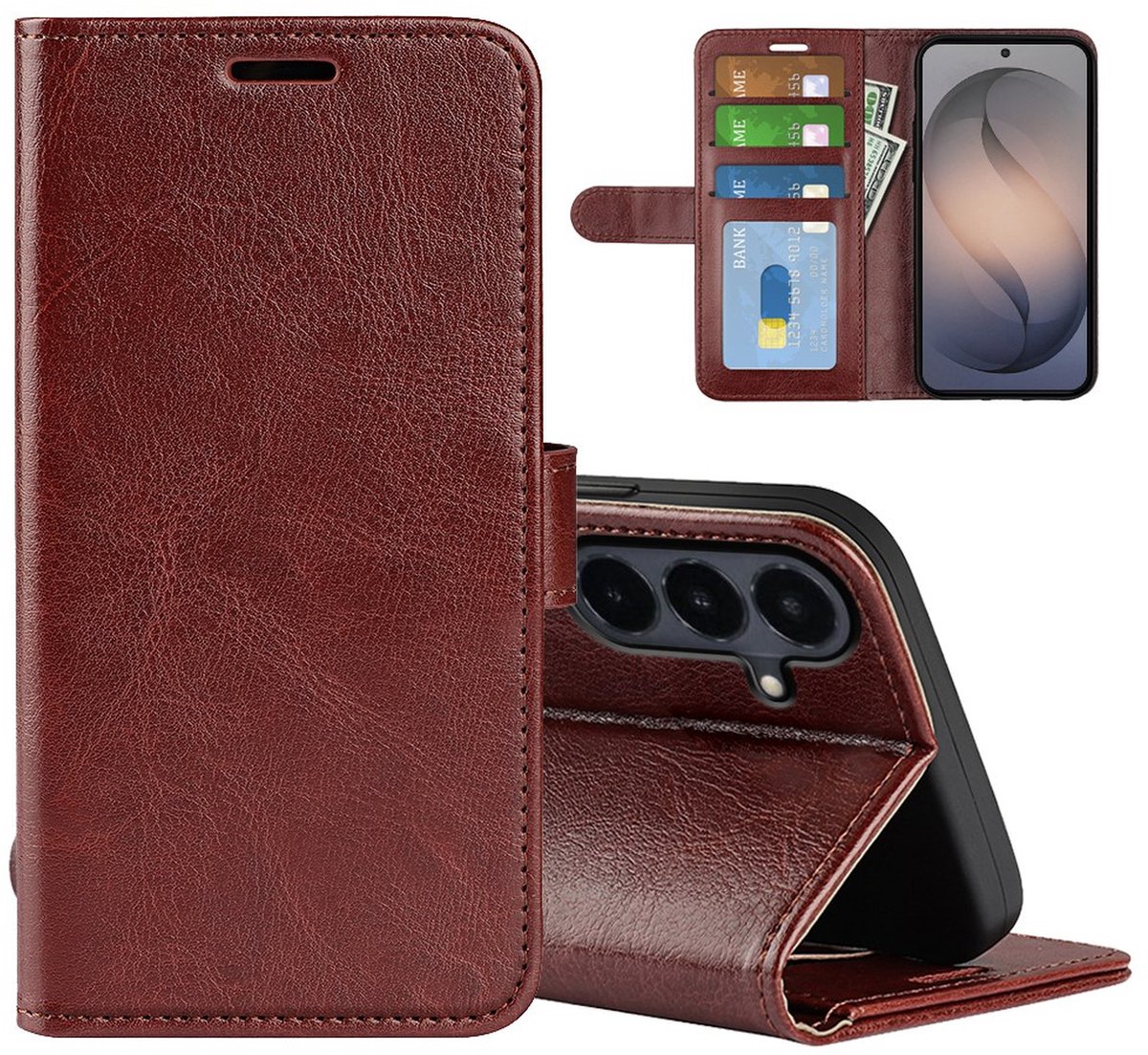 MobyDefend Hoesje - Geschikt voor Samsung Galaxy S26 FE - Wallet Book Case (Sluiting Achterkant) - Bruin