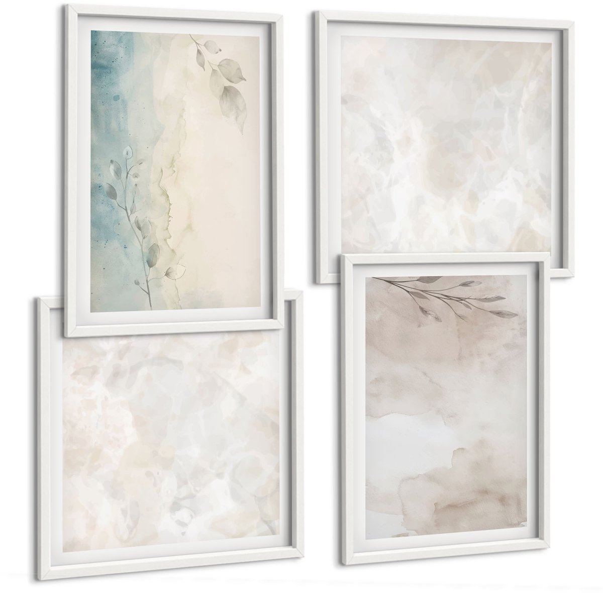 Wallfluent 4-Delige Schilderij Set - Subtiele Aquarelverftextuur - 40 x 40 En 40 x 60 - Wanddecoratie - Schilderijen Set - Interieur - Moderne Wanddecoratie