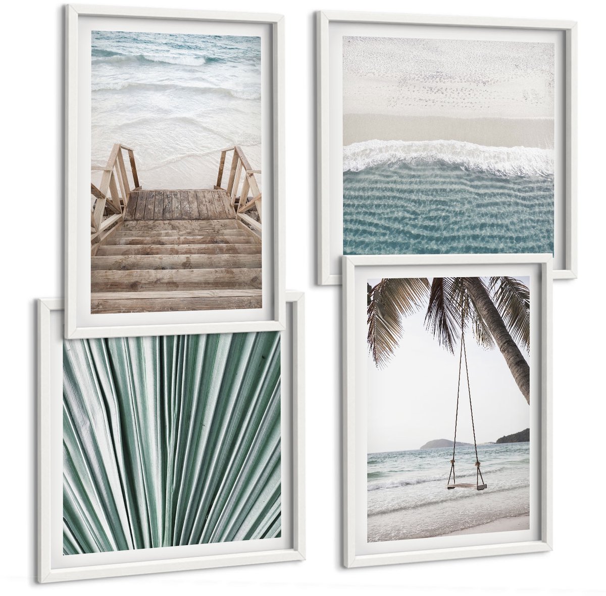 Wallfluent 4-Delige Schilderij Set - Uitzichten Vanaf Een Tropische Vakantievegetatie - 40 x 40 En 40 x 60 - Muurdecoratie - Wanddecoratie - Hal - Woonkamer Decoratie