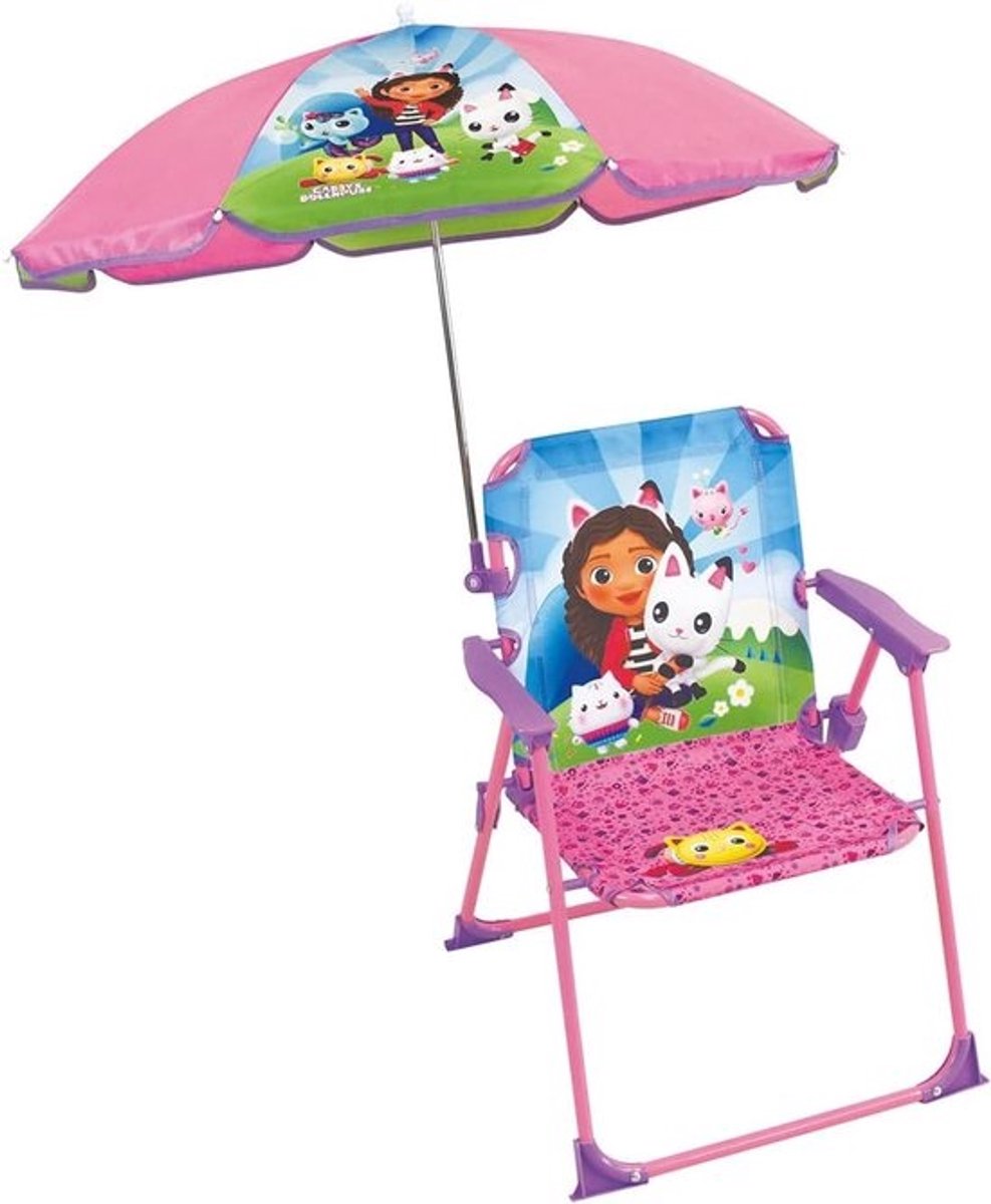 Kinderklapstoel - Kindermeubel - Buiten Zitten - Met Parasol - 53 cm Hoog - Roze