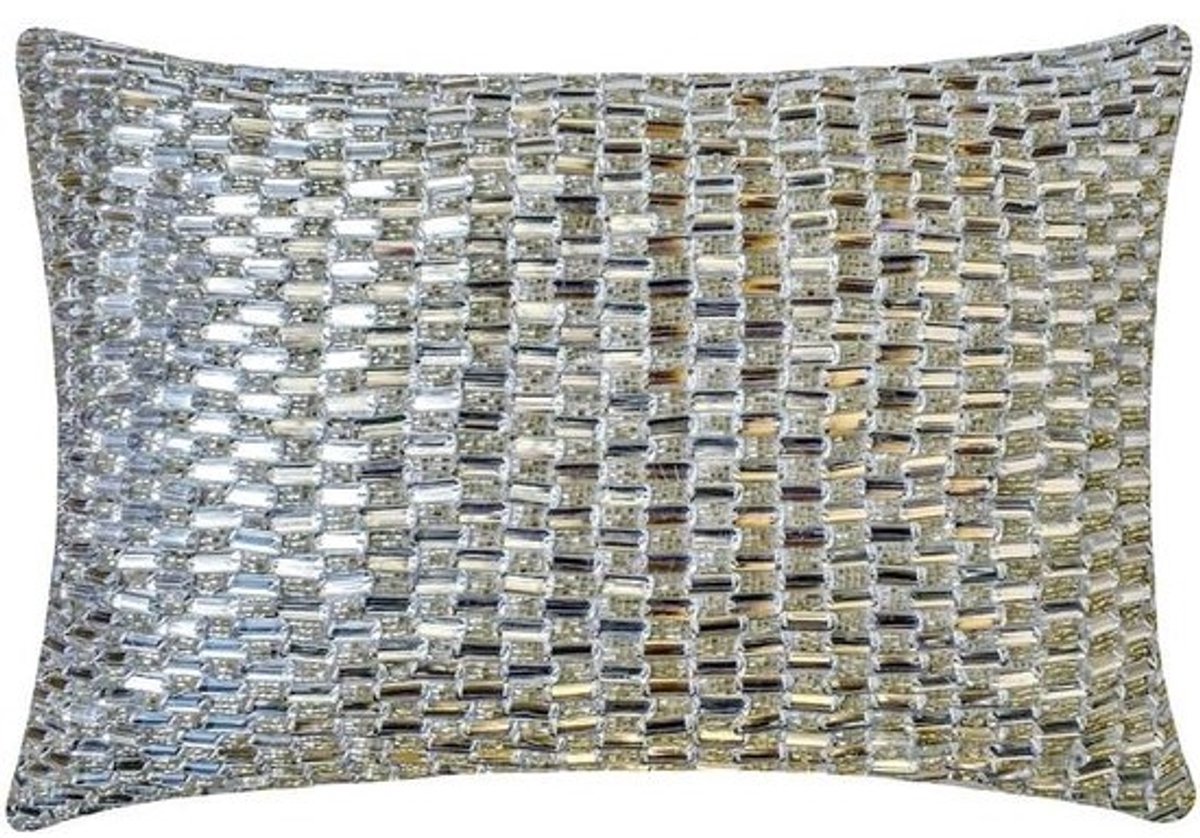 Decoratieve Kussenhoes - Lendenkussenhoes Sierkussenhoes - Woonkamer Decoreren - Handgemaakt met Kristallen - 30x65 cm - Zilver Helder
