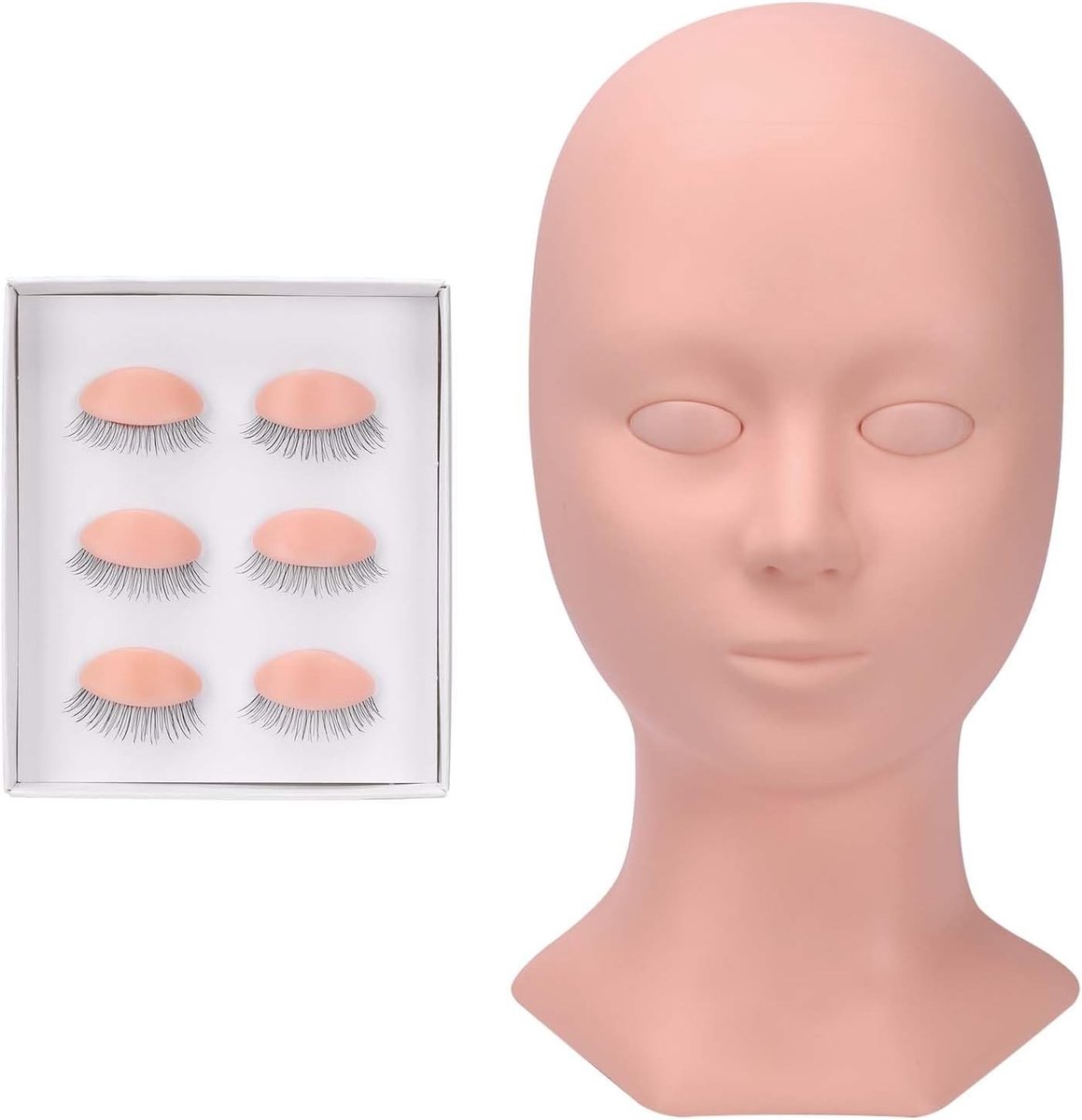 Eyelash Extension Oefenhoofd voor Beginners, Inclusief 3 Paar Vervangende Oogleden en Make-up Trainingsaccessoires