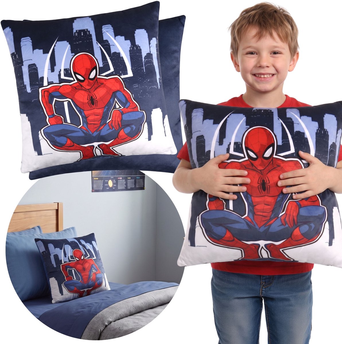 Spider-Man MARVEL Vierkant kussen, DUBBELZIJDIG sierkussen, decoratief 40x40 cm, OEKO-TEX