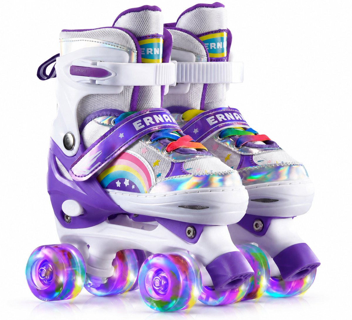 ZOSUDULL- Rolschaatsen meisjes 8 lichtgevende PU-wielen zonder batterijen Rolschaatsen meisjes verstelbaar 4 maten ABEC-7 drievoudige sluiting en dubbele rem M 21.5-24.5 cm Regenboogkleur