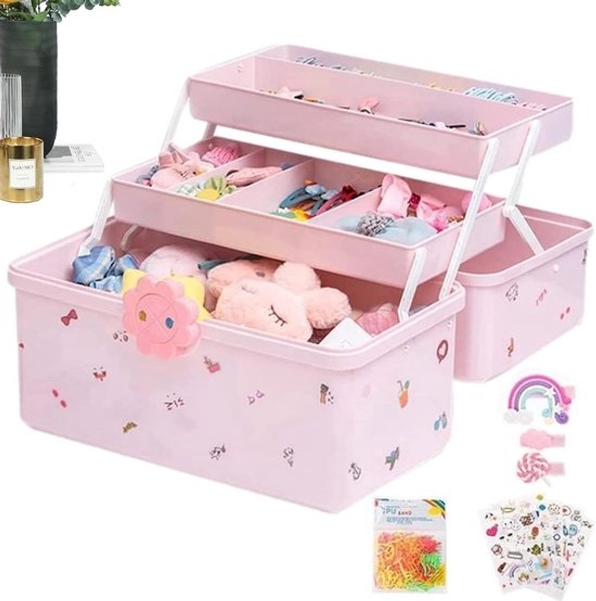 Meisjes Sieraden Doos - Accessoires Organizer - Haarspullen Opbergen - Drie Lagen - 30 x 20 x 17.3 cm