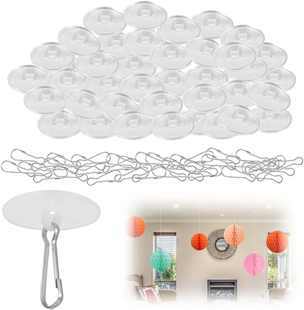 Set van 50 Transparante Plakhaakjes voor Muren en Plafonds, Geen Boren Nodig, Ideaal voor het Ophangen van Decoraties en Verlichting
