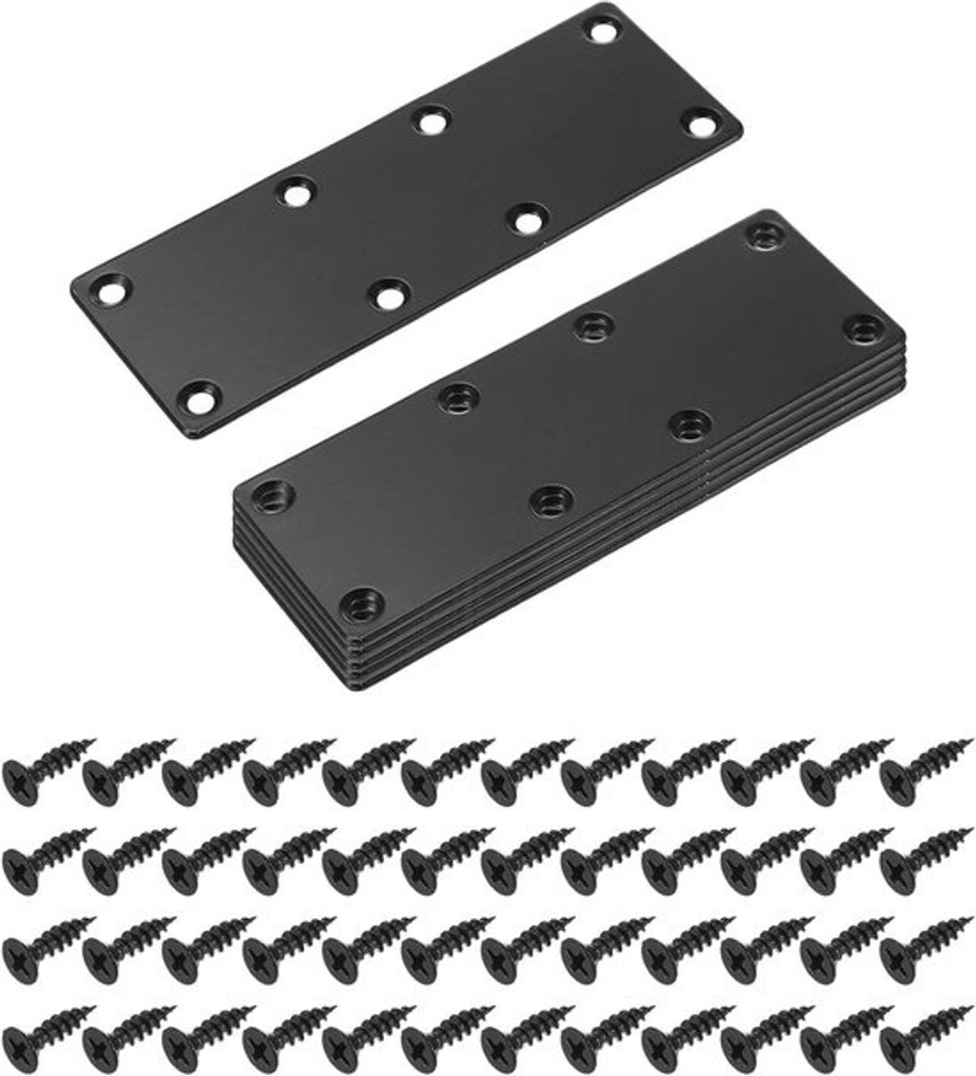 Platte verbinders - Hoeksteunen montage - Meubels verstevigen - Zwaar ijzer materiaal - 138 x 50 mm - Zwart