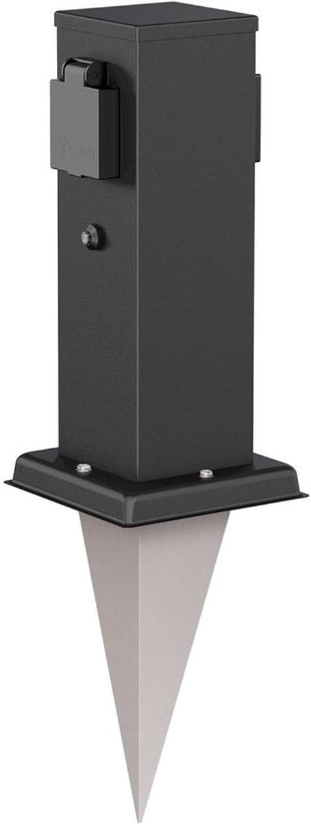 Tuincontactdooszuil met sensor - Buitenstopcontact zuil Tuinstroomzuil - Buitenapparaten voeden - Geïntegreerde schemersensor - 27 cm - Zwart