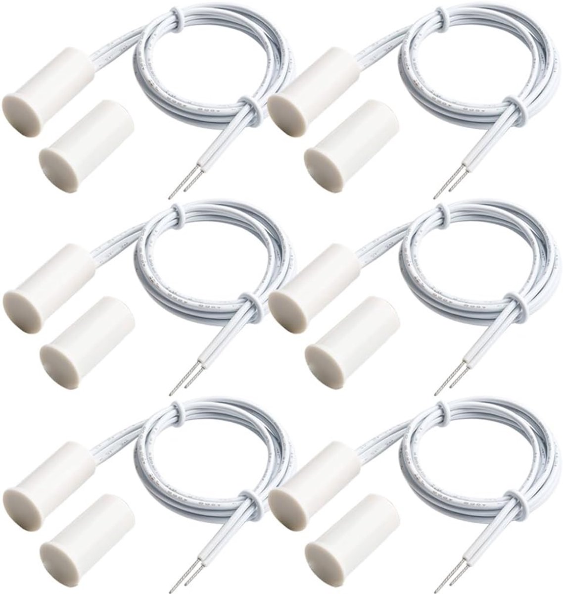 SnelShoppen - 6x Witte Ingebouwde Draadloze Beveiligingssensor voor Raam en Poort met Magnetische Reed Switch, Normaal Gesloten, ABS, Voor Veiligheid