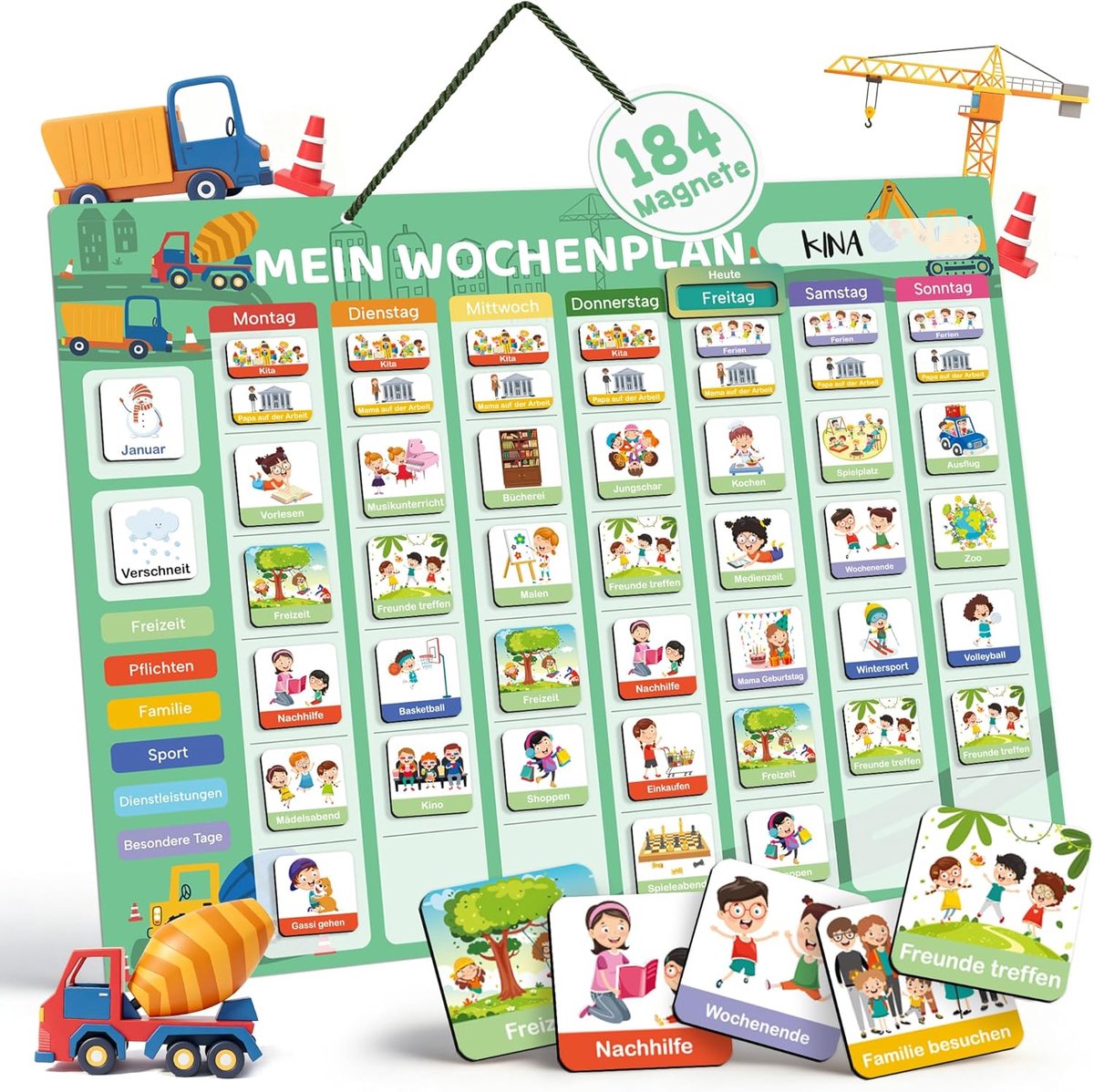 SnelShoppen - Montessori Weekly Planner met 184 Magneten en Koord, Magnetisch Educatief Speelgoed voor Kinderen, Schrijfbord en Wasbaar, Leerzaam Spel