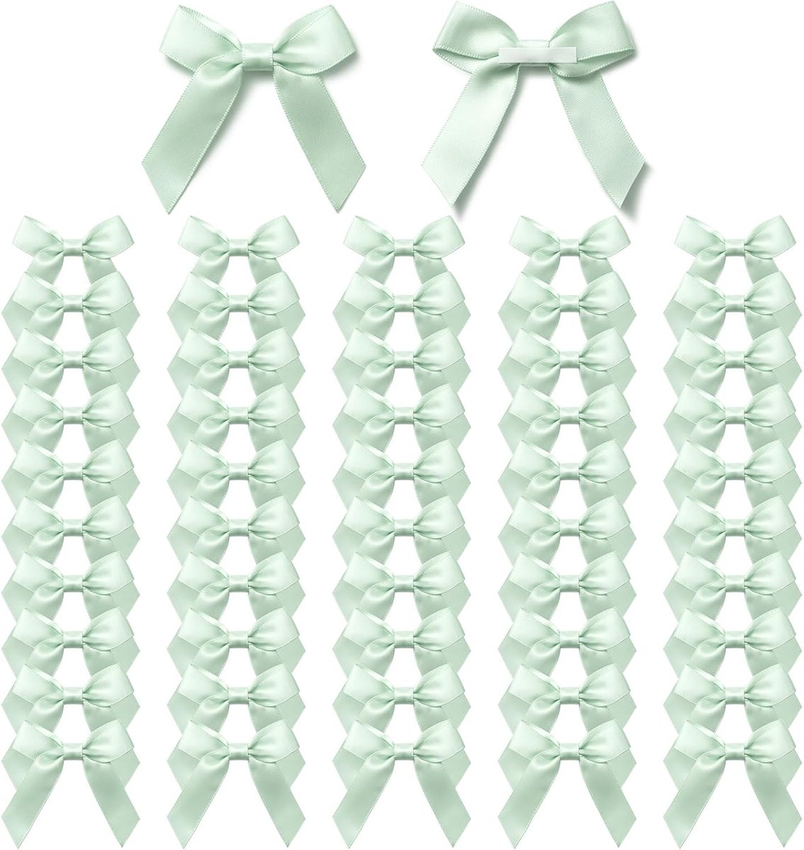 SnelShoppen - 50 Stuks Kleine Groene Cadeau Bogen - Zelfklevende Satin Bogen voor Verjaardag, Bruiloft, Valentijn, Kerst en Communie - 6.5cm x 6.5cm