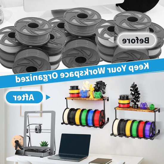 3D Printer Filament Opslagrek, Wandgemonteerde Spoelhouder, 2-niveau Filament Organizer voor Efficiënte 3D Print Studio en Werkplaats (2 Stuks) — afbeelding 5