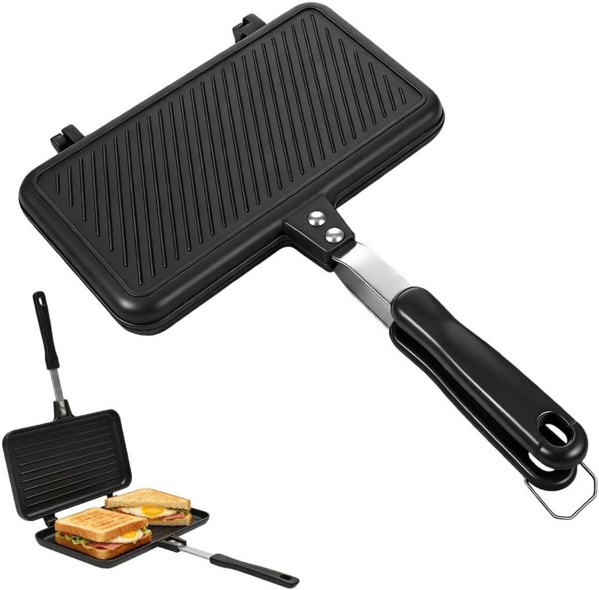 Dubbele Sandwichmaker voor Camping met Antiaanbaklaag, Ideaal voor Wafels en Toast, Perfect voor Ontbijt en Buiten koken