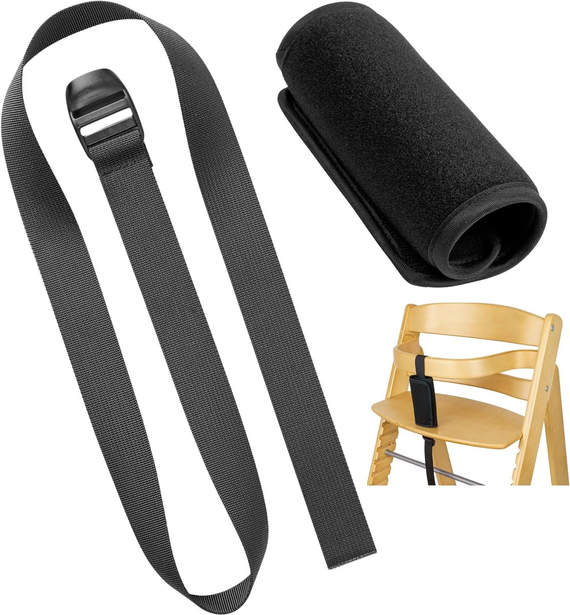SnelShoppen - High Chair Waist Belt en Cross Protector Set, 2 Pack Zwart, Verstelbare Veiligheidsgordel voor Kinderstoelen, Geschikt voor Diverse Merk