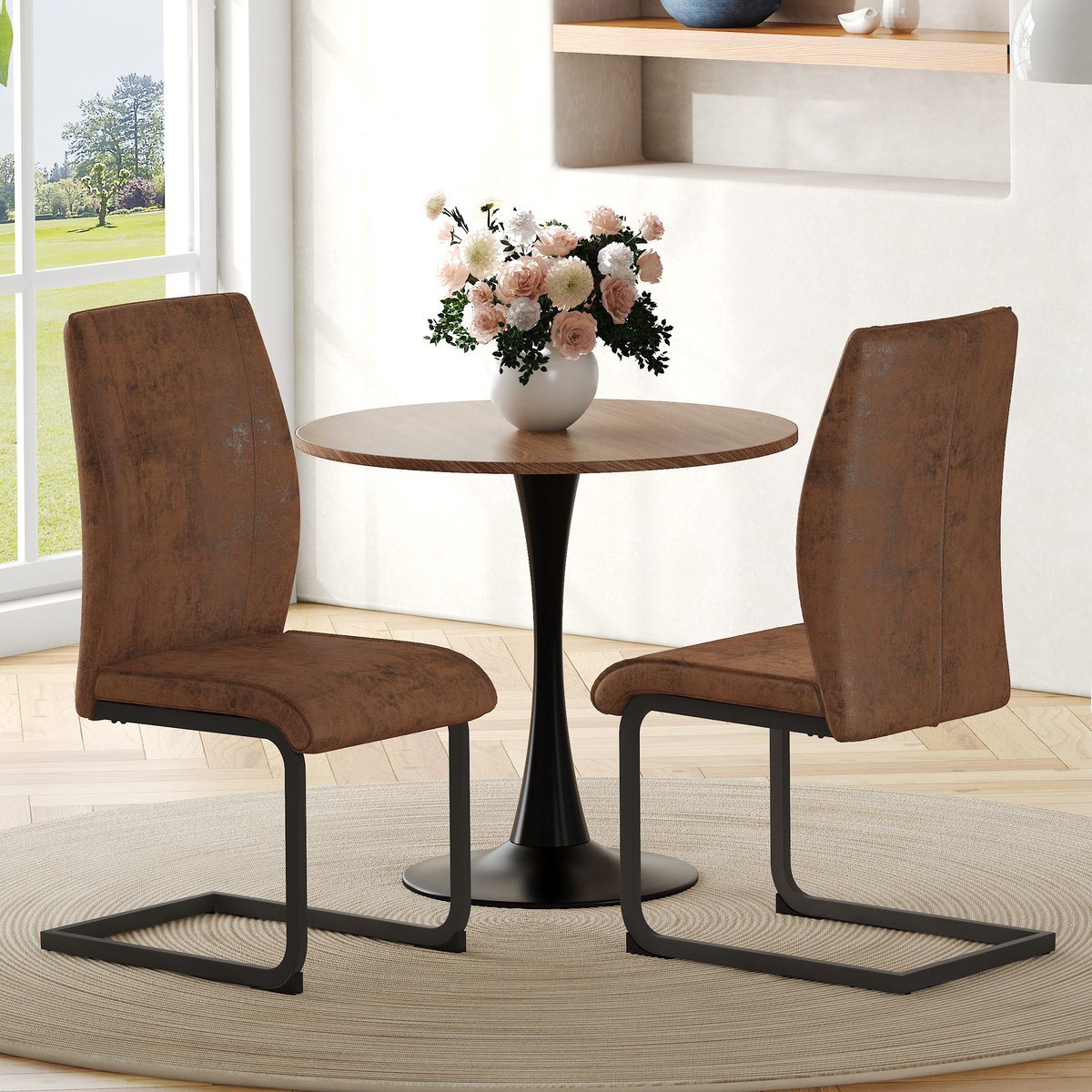 STILVORA Eetkamerstoel - Set Van 2 - Ergonomisch Met Hoge Rugleuning En Zachte Zitting - Voor Eetkamer En Woonkeuken - Stof Bruin