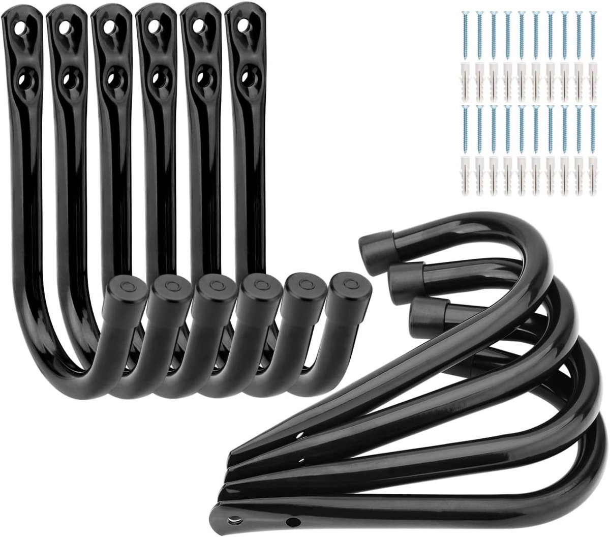 SnelShoppen - Heavy Duty Garage Haken Set - 10 Stuks Wandbevestigde J-Haken - 9cm voor Tuin Gereedschap, Grasmaaiers, Tassen, Stoelen - Duurzaam Zwart