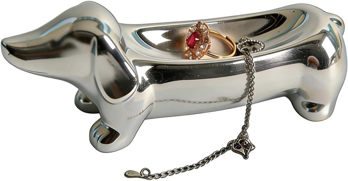 SnelShoppen - Witte Teckel Juwelendoos Decoratie voor Sieraden en Sleutels - Keramische Sieradendienblad in Teckel Vorm - Duurzaam en Elegant - Perfec